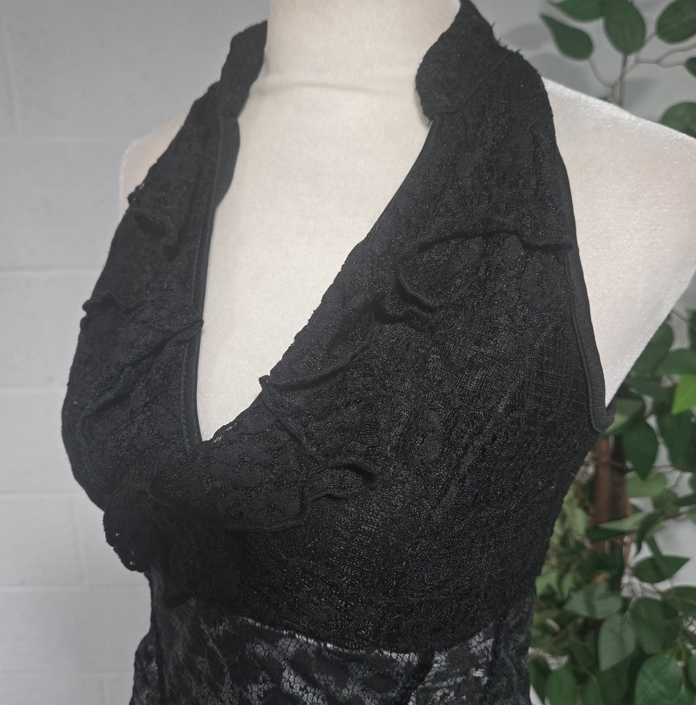 XOXO Y2K Lace Ruffled Stretch Ruched Sleeveless Leopard Top Camisole Small - Picture 2 of 7